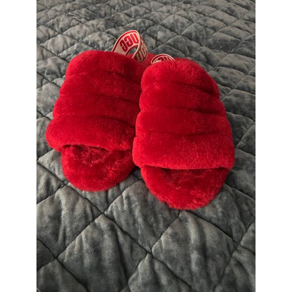 Great Condition Ugg Fluff Yeah Slides Red Womans Size 9 US - Picture 3 of 7